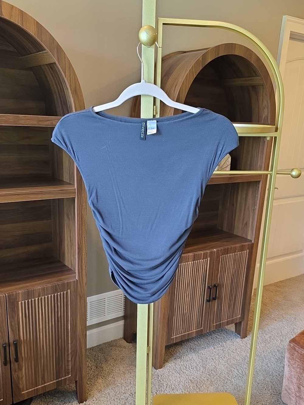 Divided Slate Blue Ruched Cap-Sleeve Crop Top